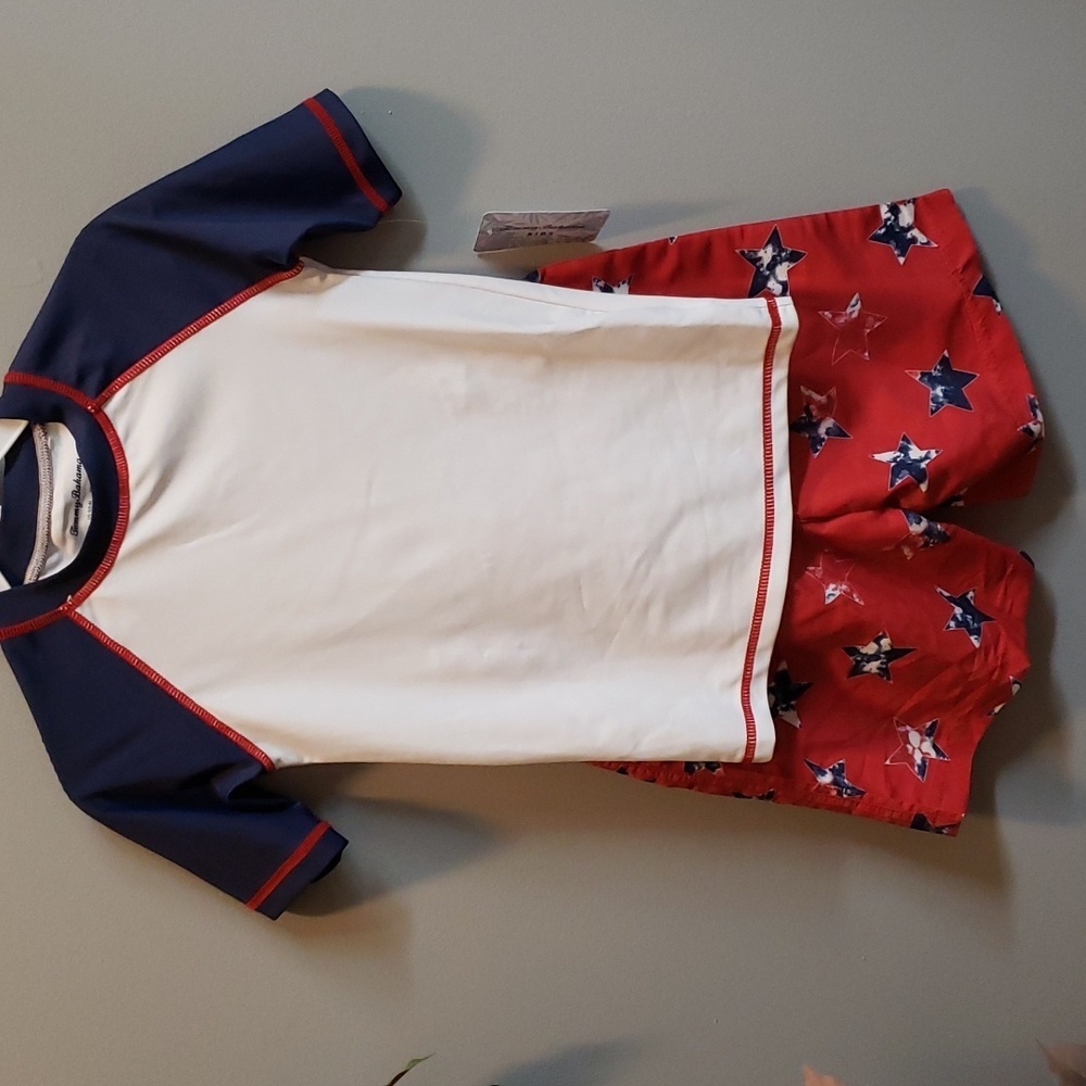 Tommy Bahama Boys NWT Red, White and Blue Shirt and Swim Trunks Set